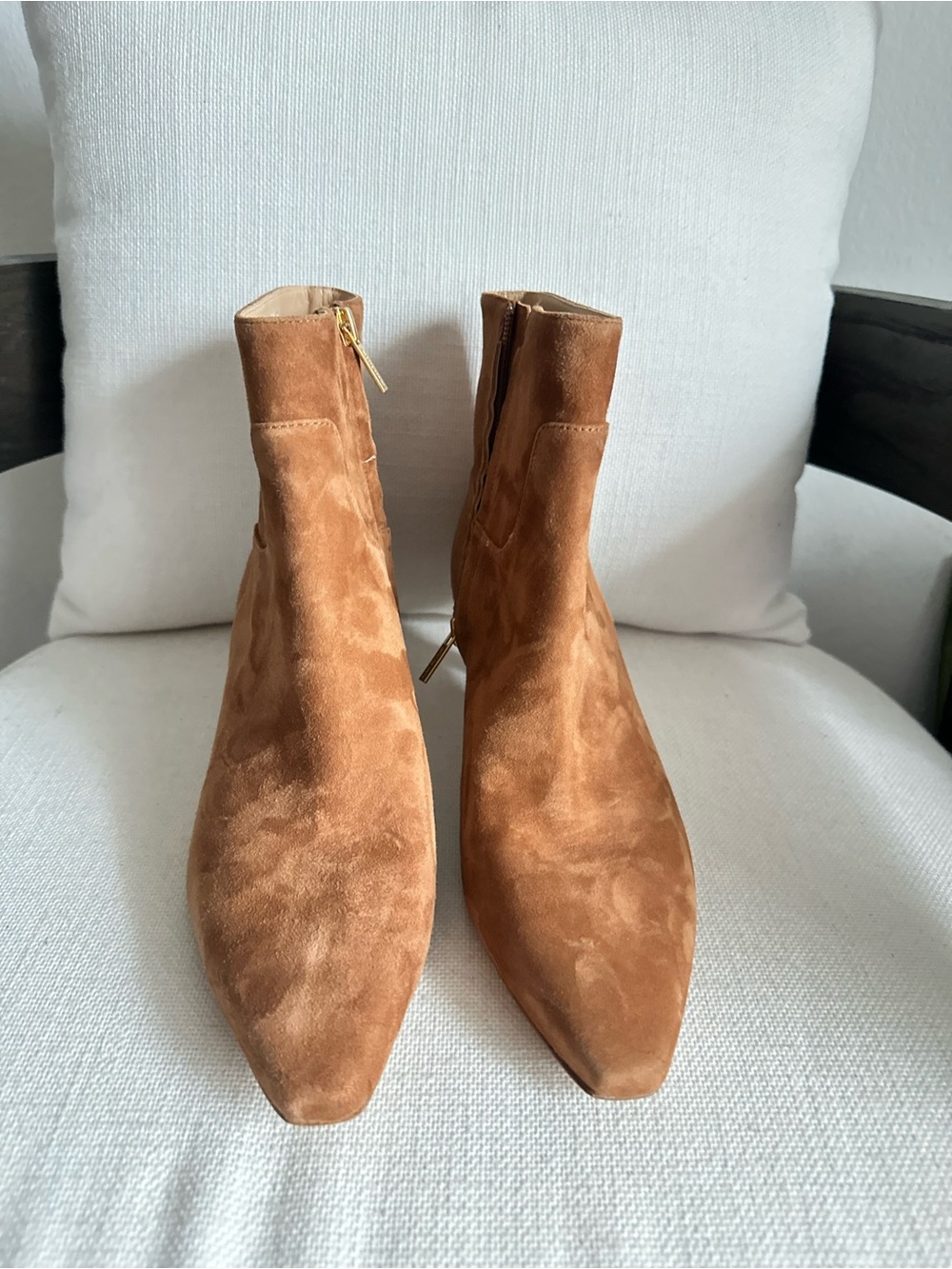 Veronica Beard Chestnut Suede Kelby Pointed Ankle Boots with Side Zip